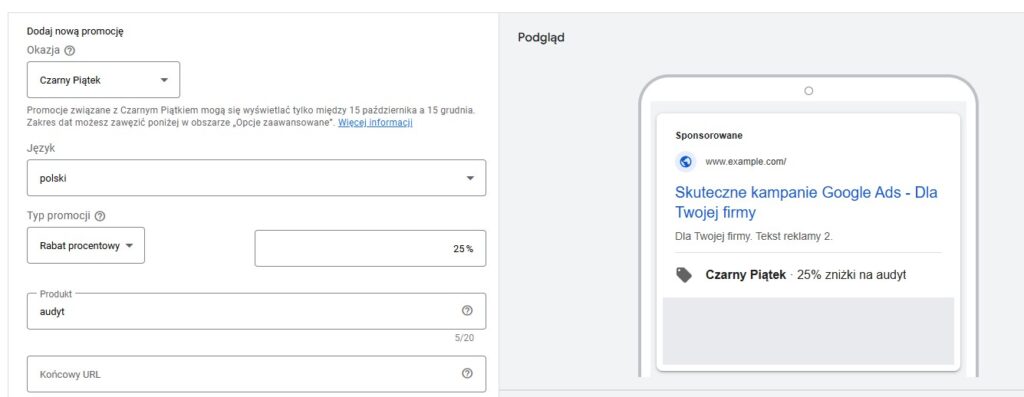 konfigurowanie promocji Google Ads