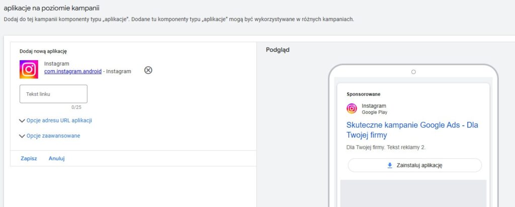 konfigurowanie rozszerzenia z aplikacją