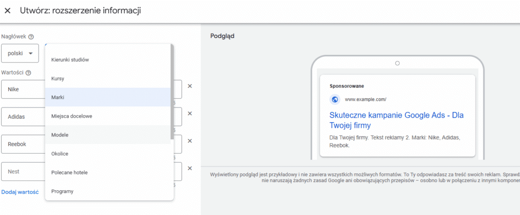 tworzenie kompontentów z rozszerzeniami informacji