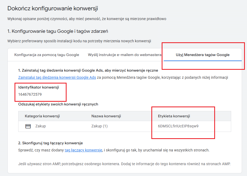Dokańczanie konfigurowania konwersji