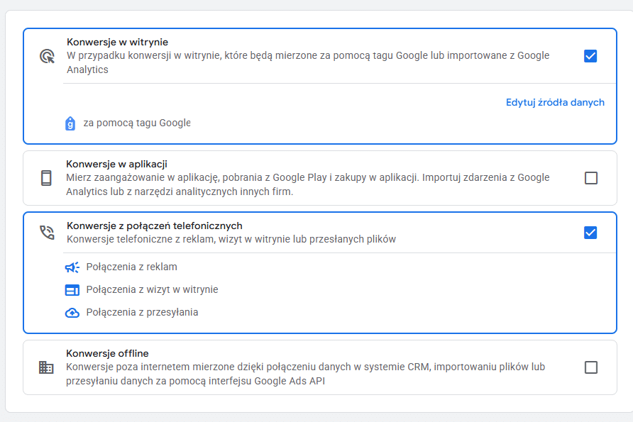 typy konwersji Google Ads