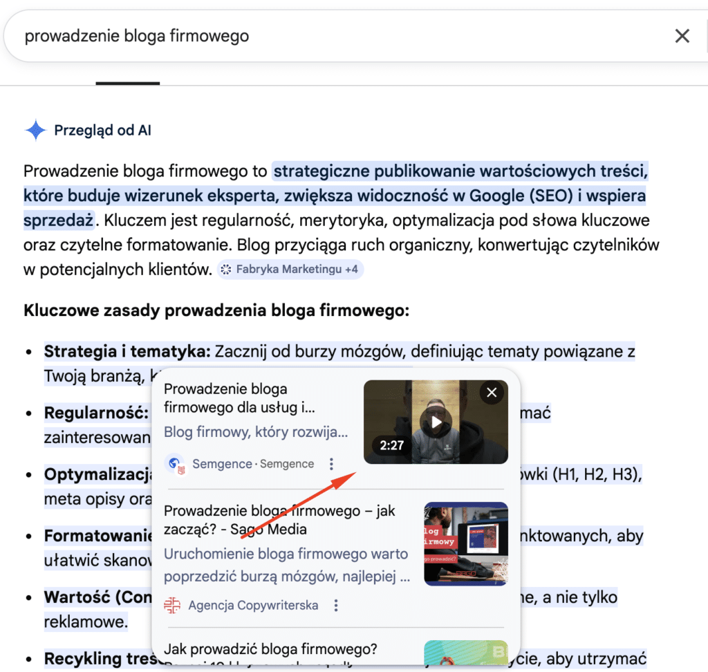 kanał Youtube jako cytownaie marki w AIO/AIM