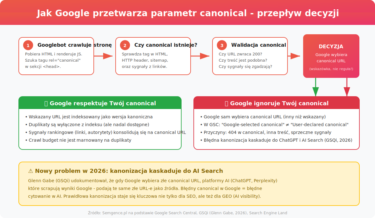 Jak Google przetwarza parametr canonical - przeplyw decyzji od crawlowania do wyboru wersji kanonicznej