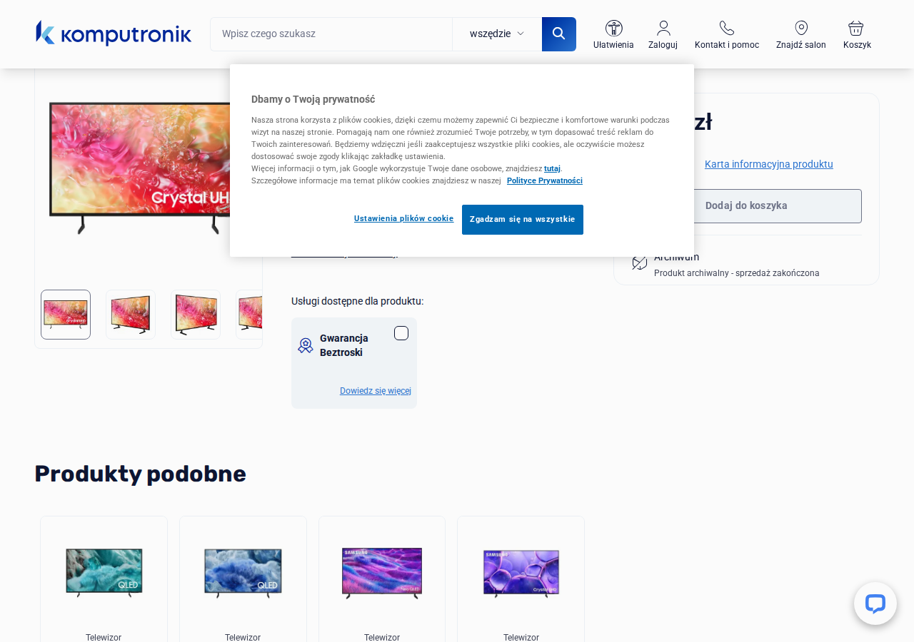 Karta produktowa komputronik.pl Samsung UE55DU7172 - extractability 7/100 - zero informacji o gamingu