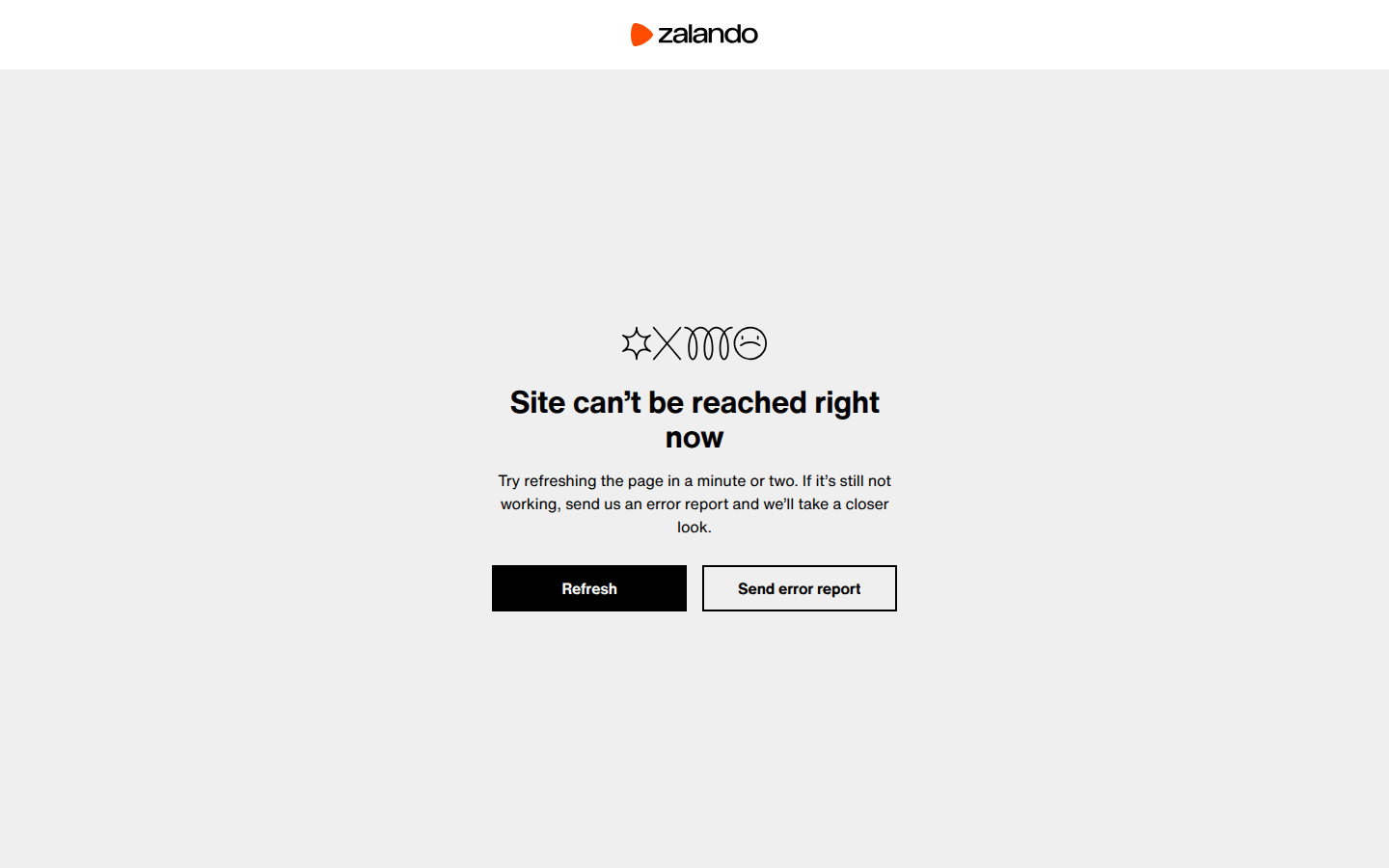 Strona 404 na Zalando pod adresem /wyprzedaz/ z komunikatem Ta strona wyszła z mody