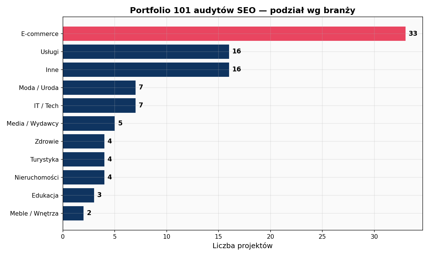 Portfolio 101 audytów SEO wg branży