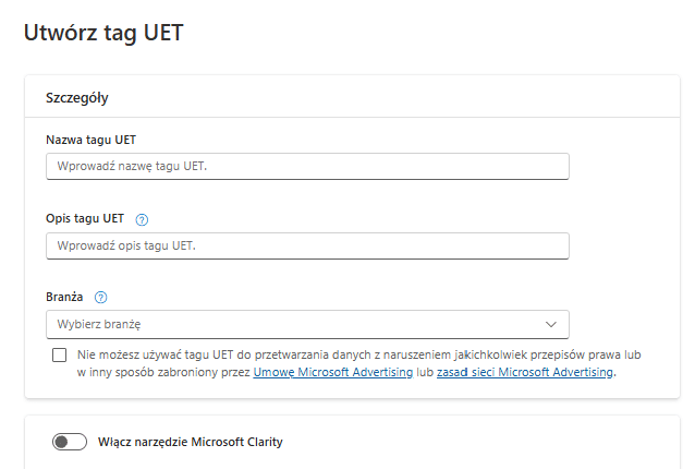 tworzenie tagu UET w Microsoft Ads