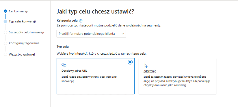 konfiguracja celu konwersji