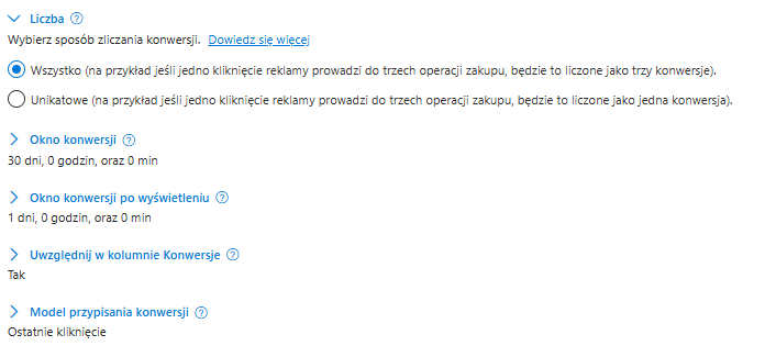 konfiguracja sposobu liczenia konwersji