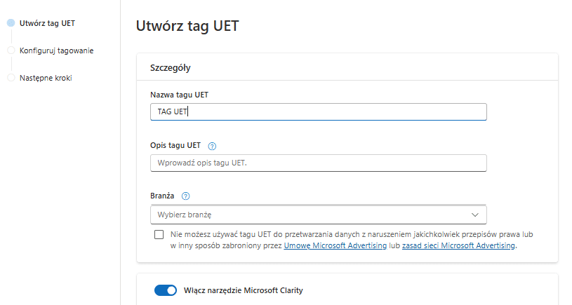 tworzenie tagu UET w Microsoft Ads